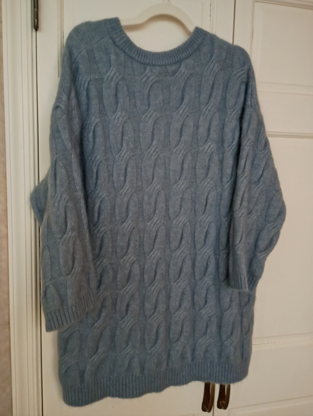 New No Tag.H&M Light Blue Cable Knit Mohair Blend Crewneck Sweater - Picture 5 of 9